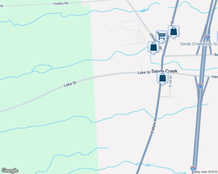 map of restaurants, bars, coffee shops, grocery stores, and more near 2151 Lake Street in Sandy Creek