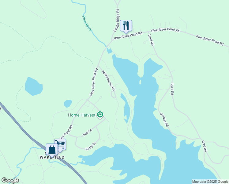 map of restaurants, bars, coffee shops, grocery stores, and more near Michawanic Road in Wakefield