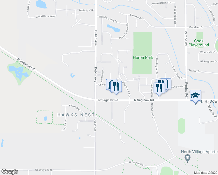 map of restaurants, bars, coffee shops, grocery stores, and more near 4915 Universal Drive in Midland