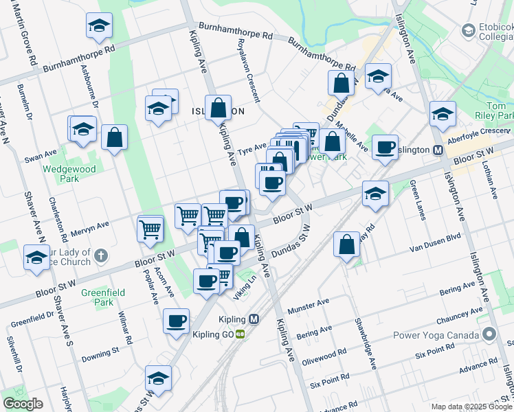 map of restaurants, bars, coffee shops, grocery stores, and more near in Toronto