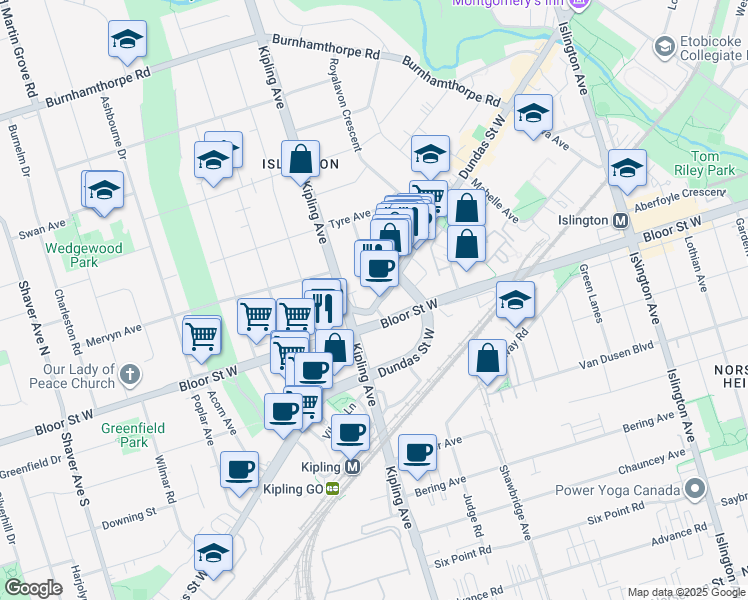map of restaurants, bars, coffee shops, grocery stores, and more near in Toronto