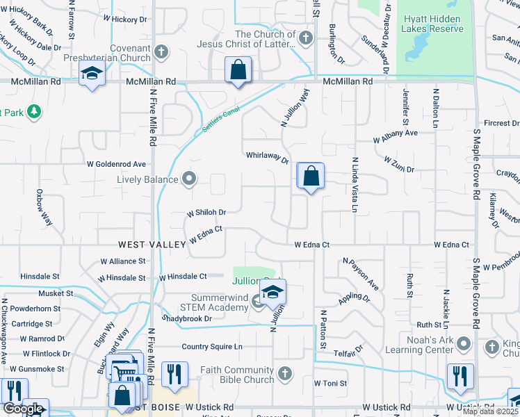 map of restaurants, bars, coffee shops, grocery stores, and more near 10059 West Ironclad Court in Boise