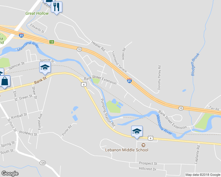 map of restaurants, bars, coffee shops, grocery stores, and more near 8 Excelsior Street in Lebanon