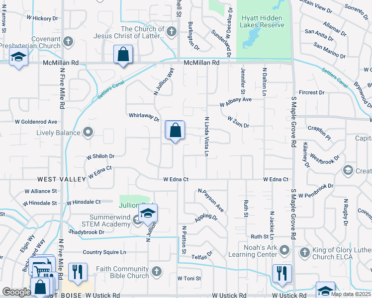 map of restaurants, bars, coffee shops, grocery stores, and more near 4250 Patton Avenue in Boise