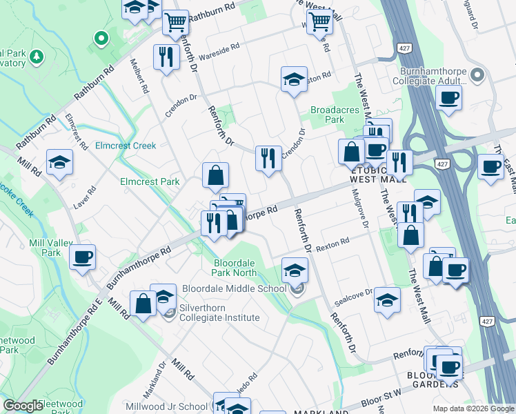 map of restaurants, bars, coffee shops, grocery stores, and more near 4 Windust Gate in Toronto
