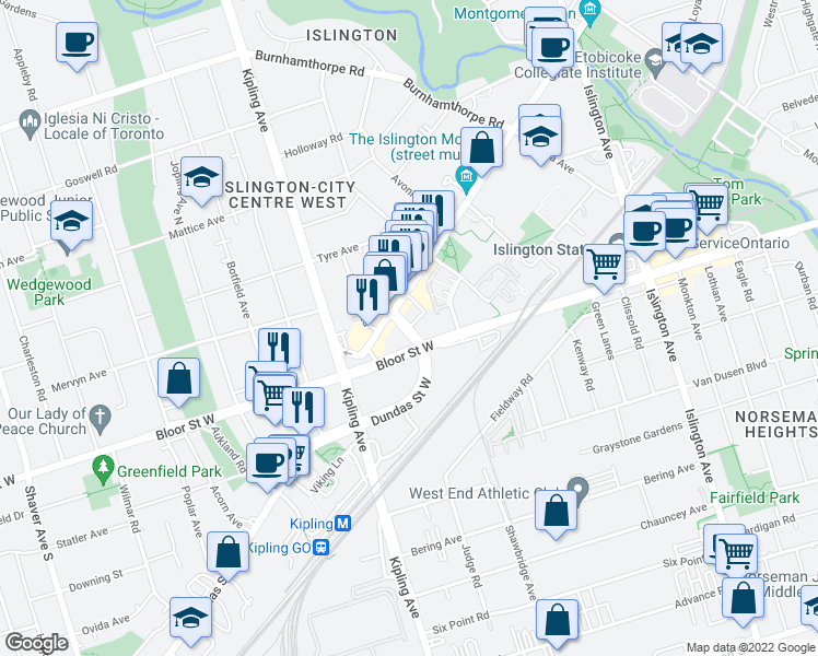 map of restaurants, bars, coffee shops, grocery stores, and more near in 
