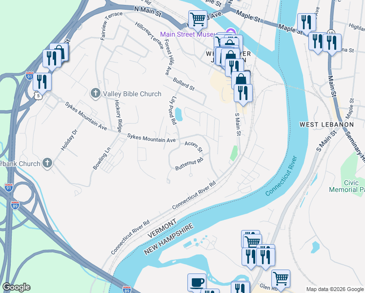 map of restaurants, bars, coffee shops, grocery stores, and more near 118 Butternut Road in Hartford