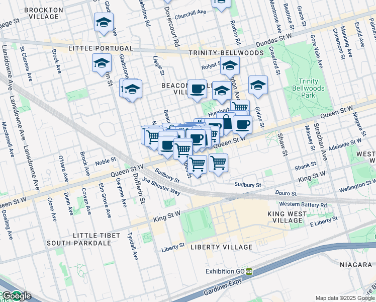 map of restaurants, bars, coffee shops, grocery stores, and more near in Toronto