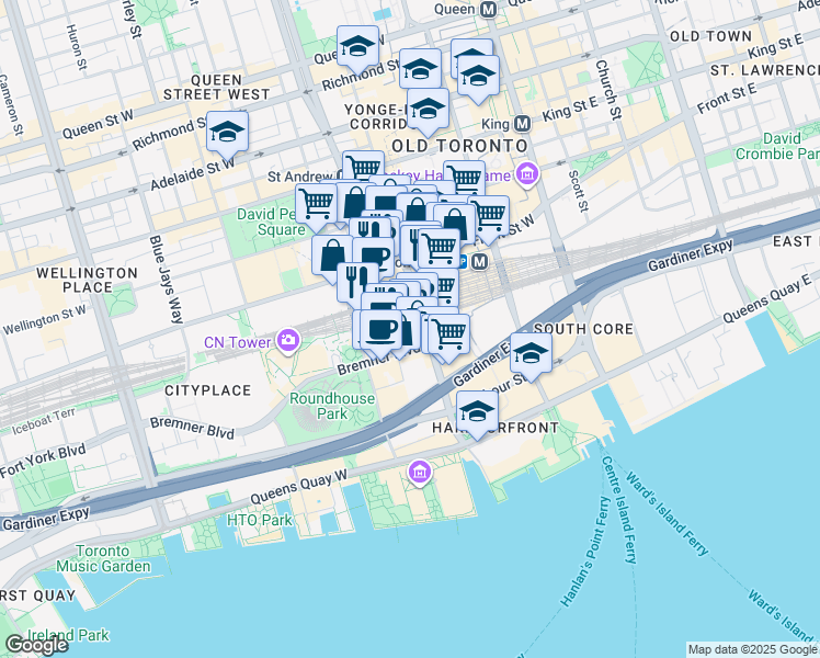 map of restaurants, bars, coffee shops, grocery stores, and more near in Toronto