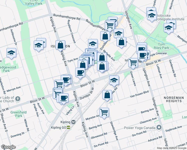 map of restaurants, bars, coffee shops, grocery stores, and more near 7 Summerland Terrace in Toronto