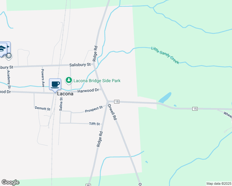map of restaurants, bars, coffee shops, grocery stores, and more near 1824 County Route 15 in Lacona