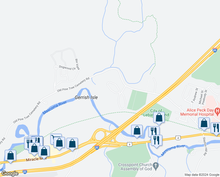 map of restaurants, bars, coffee shops, grocery stores, and more near 50 Renihan Meadows in Lebanon