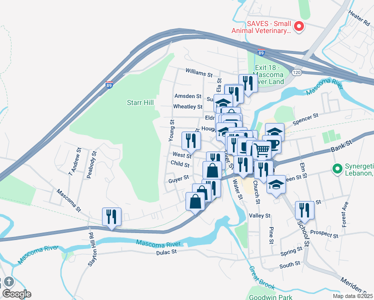 map of restaurants, bars, coffee shops, grocery stores, and more near 26 Fairview Avenue in Lebanon