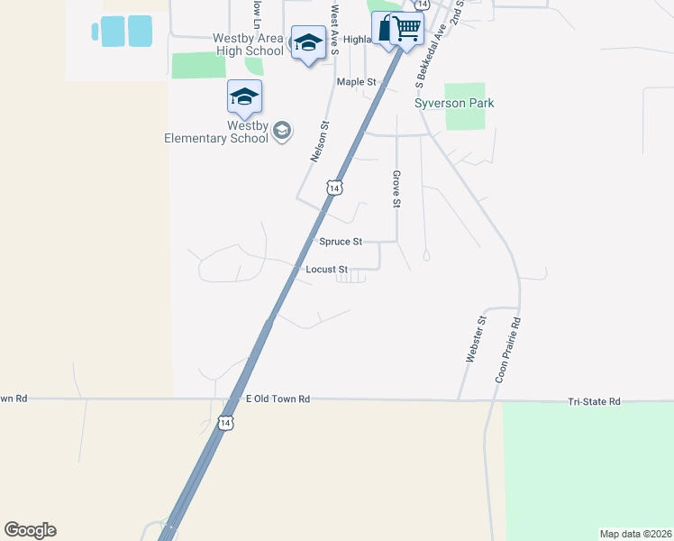 map of restaurants, bars, coffee shops, grocery stores, and more near 512-522 Locust Street in Westby
