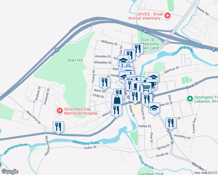map of restaurants, bars, coffee shops, grocery stores, and more near 14 Fairview Avenue in Lebanon