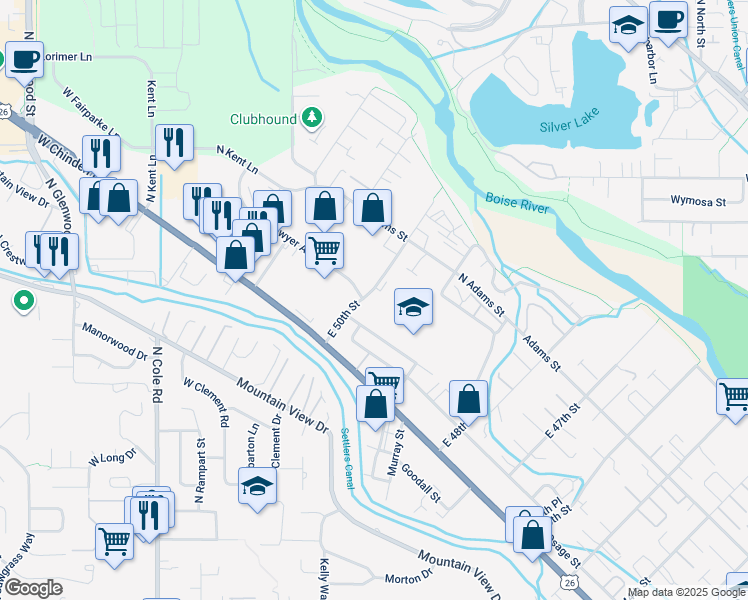 map of restaurants, bars, coffee shops, grocery stores, and more near 155 East 50th Street in Garden City