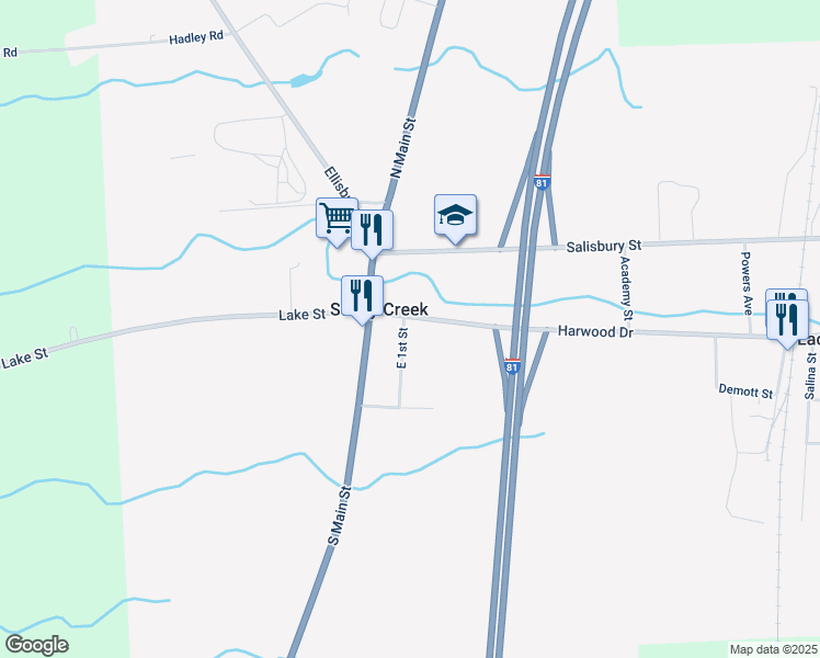 map of restaurants, bars, coffee shops, grocery stores, and more near 2052 Harwood Drive in Sandy Creek