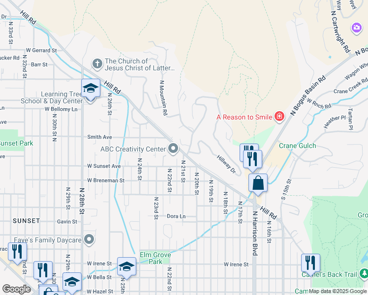 map of restaurants, bars, coffee shops, grocery stores, and more near 2613 Lancaster Drive in Boise