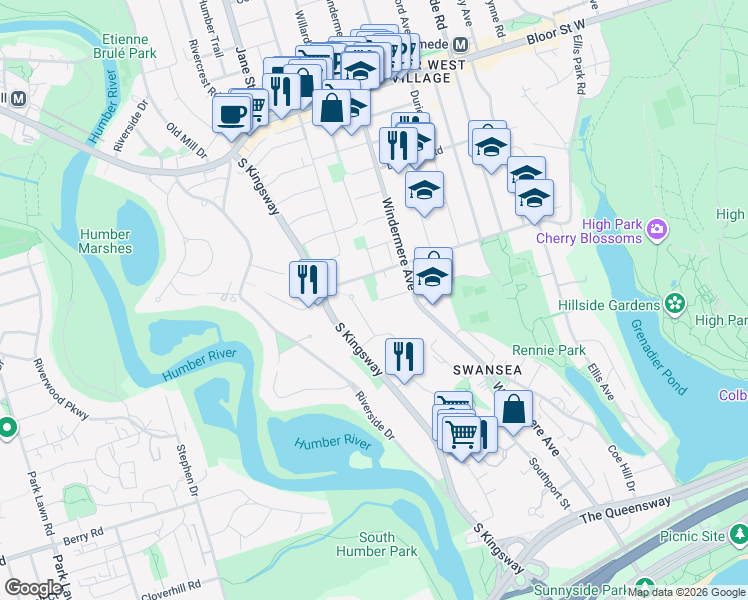 map of restaurants, bars, coffee shops, grocery stores, and more near 52 Waller Avenue in Toronto