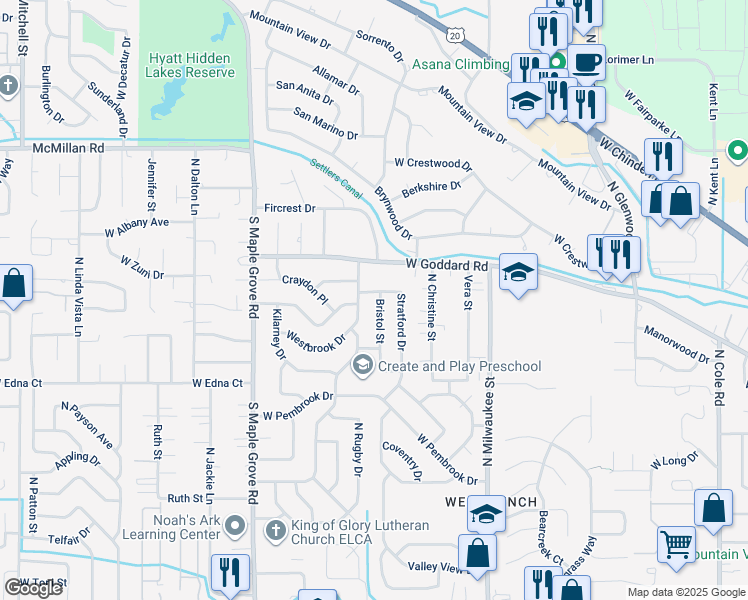map of restaurants, bars, coffee shops, grocery stores, and more near 8595 Stynbrook Drive in Boise