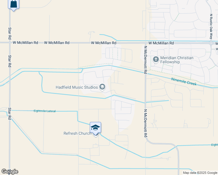 map of restaurants, bars, coffee shops, grocery stores, and more near 6830 West Lazy Diamond C Lane in Meridian