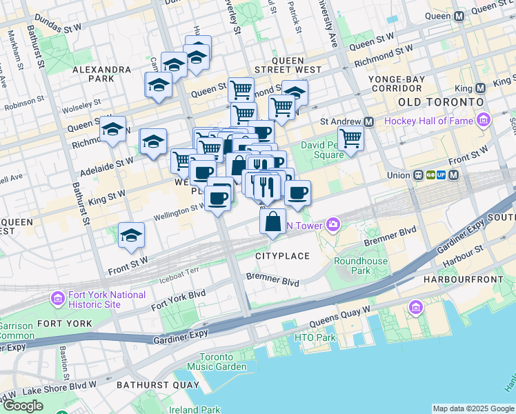 map of restaurants, bars, coffee shops, grocery stores, and more near in Toronto