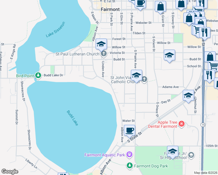 map of restaurants, bars, coffee shops, grocery stores, and more near 900 Albion Avenue in Fairmont