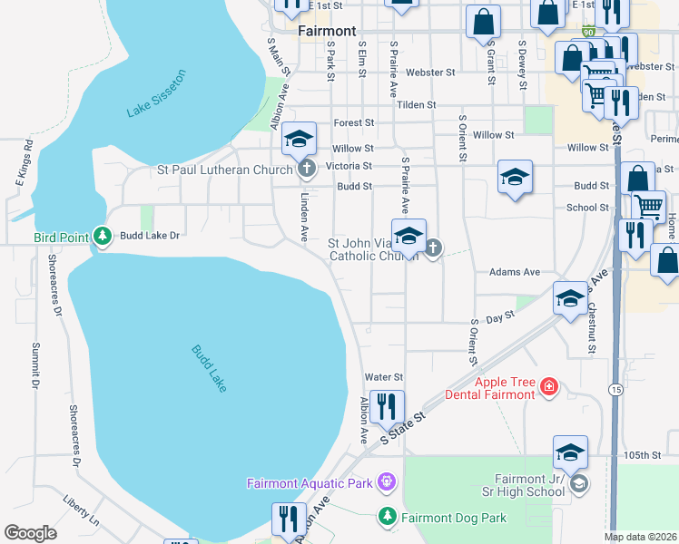 map of restaurants, bars, coffee shops, grocery stores, and more near 900 Albion Avenue in Fairmont