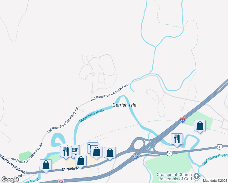 map of restaurants, bars, coffee shops, grocery stores, and more near 204 Old Pine Tree Cemetery Road in Lebanon