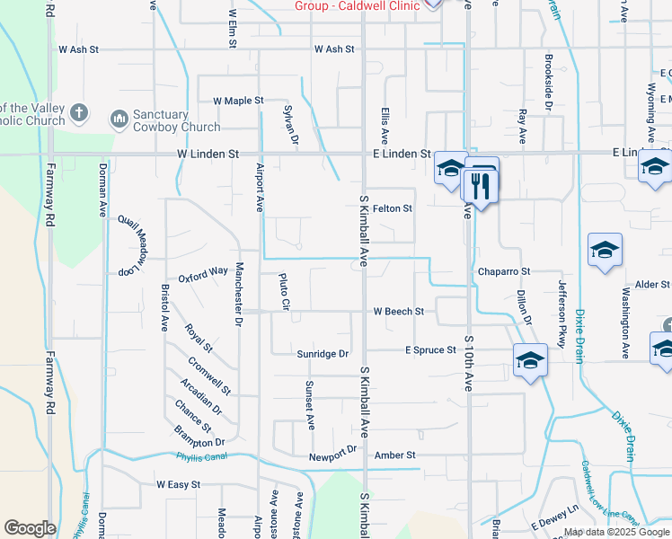 map of restaurants, bars, coffee shops, grocery stores, and more near 209 Dusk Court in Caldwell
