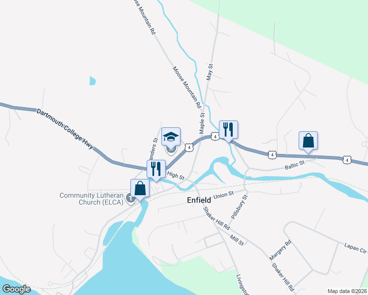 map of restaurants, bars, coffee shops, grocery stores, and more near 283 U.S. 4 in Enfield