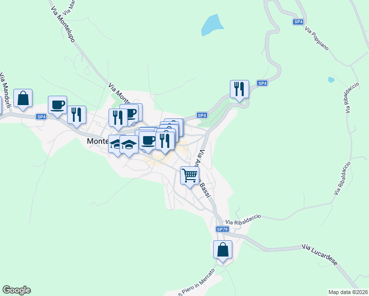map of restaurants, bars, coffee shops, grocery stores, and more near 6 Piazza Niccolò Machiavelli in Montespertoli