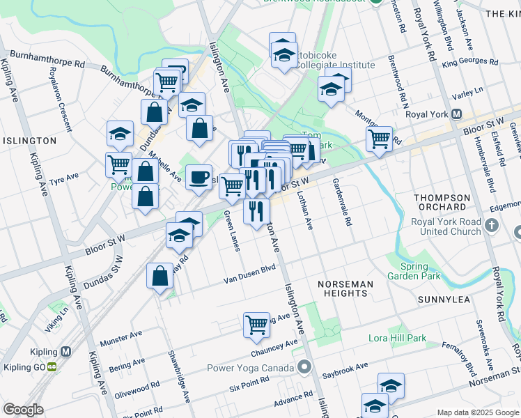 map of restaurants, bars, coffee shops, grocery stores, and more near in Toronto