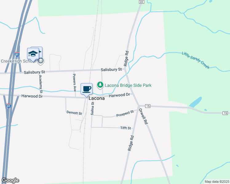 map of restaurants, bars, coffee shops, grocery stores, and more near 1858 Harwood Drive in Lacona