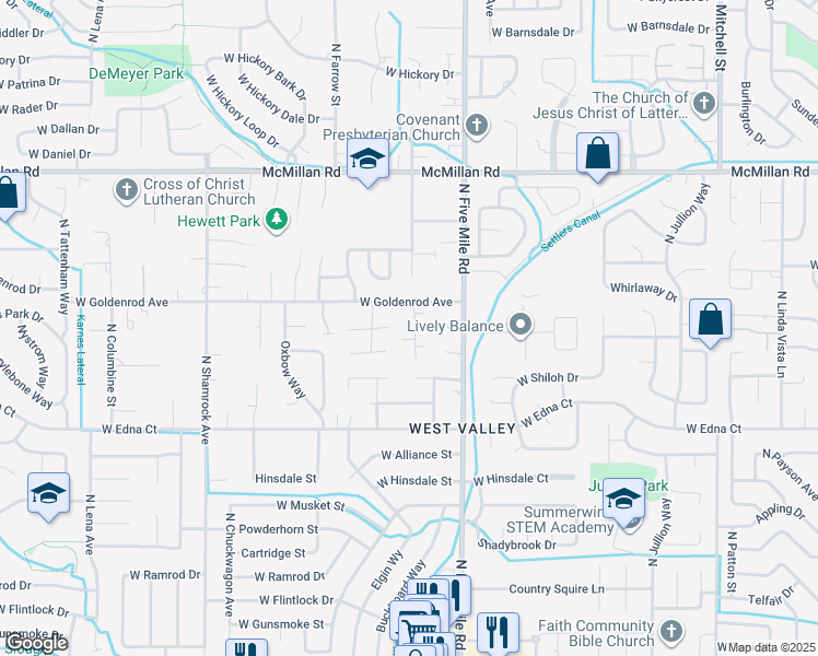 map of restaurants, bars, coffee shops, grocery stores, and more near 4335 North Buckboard Place in Boise
