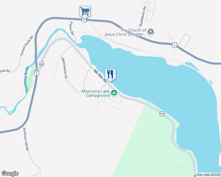 map of restaurants, bars, coffee shops, grocery stores, and more near 60 New Hampshire 4A in Lebanon
