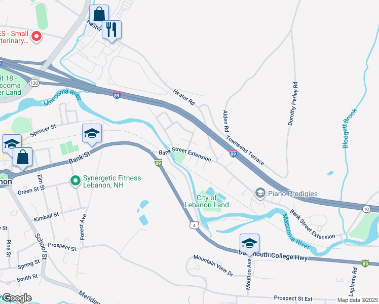map of restaurants, bars, coffee shops, grocery stores, and more near 10 Lilac Avenue in Lebanon