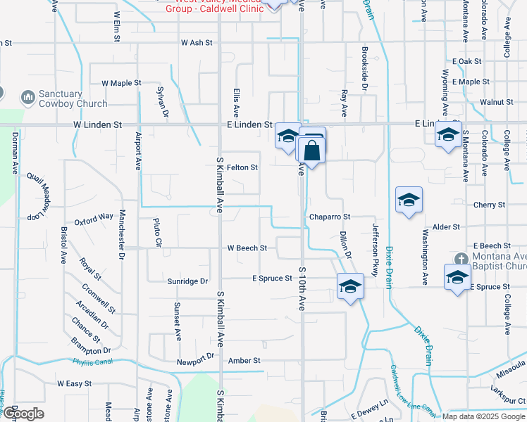 map of restaurants, bars, coffee shops, grocery stores, and more near 2909 Arlington Avenue in Caldwell