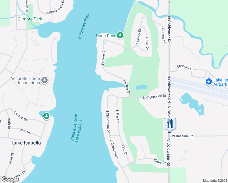 map of restaurants, bars, coffee shops, grocery stores, and more near 1-7999 North Clubhouse Drive in Lake Isabella