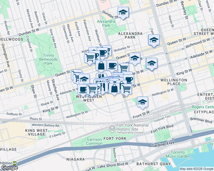 map of restaurants, bars, coffee shops, grocery stores, and more near 48 Michener Court in Toronto