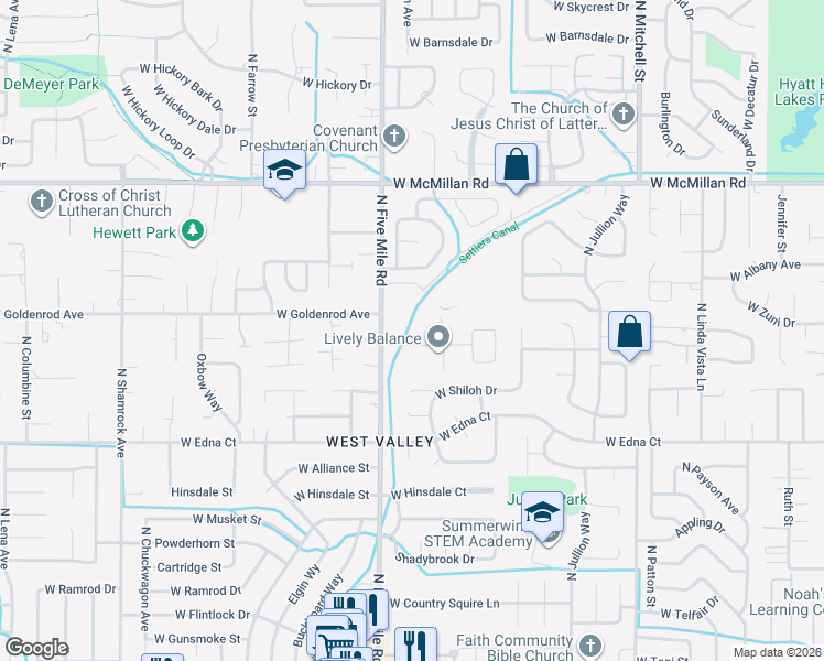 map of restaurants, bars, coffee shops, grocery stores, and more near 10440 Meadow Lark Drive in Boise
