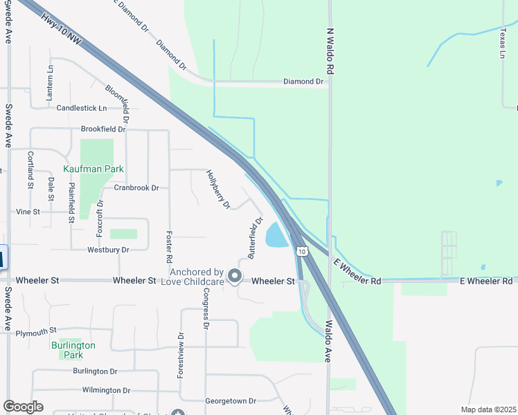 map of restaurants, bars, coffee shops, grocery stores, and more near 5106 Butterfield Drive in Midland