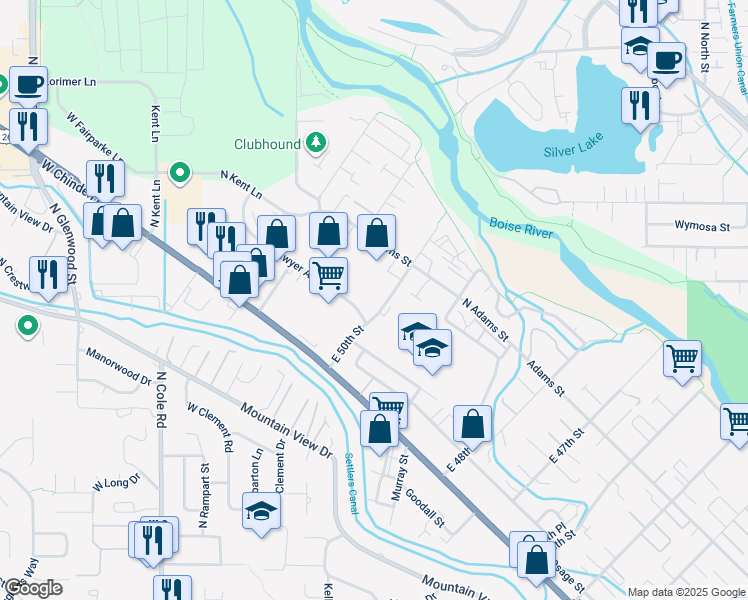 map of restaurants, bars, coffee shops, grocery stores, and more near 155 East 50th Street in Garden City