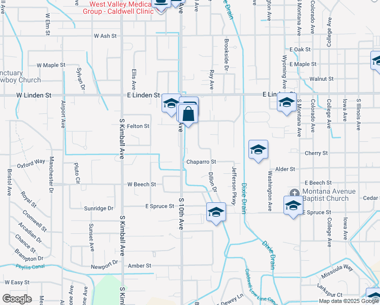 map of restaurants, bars, coffee shops, grocery stores, and more near 503 Chaparro Street in Caldwell