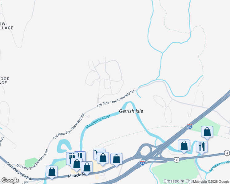 map of restaurants, bars, coffee shops, grocery stores, and more near 204 Old Pine Tree Cemetery Road in Lebanon