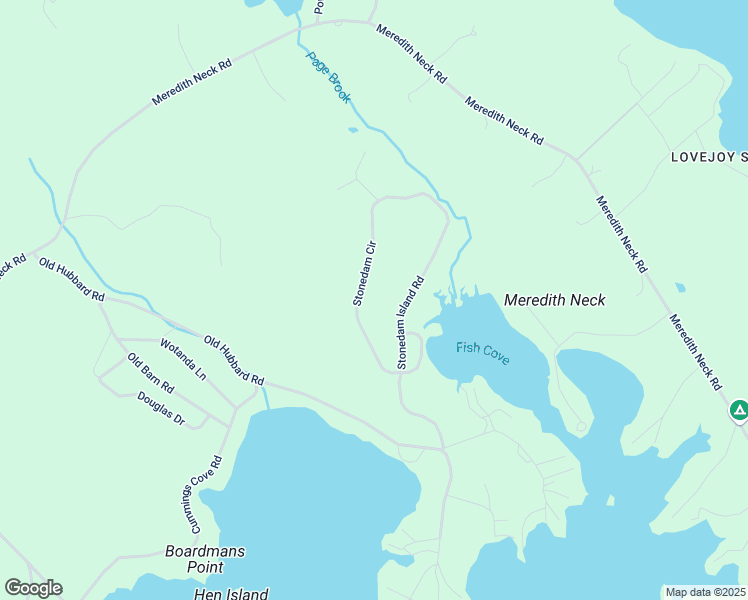 map of restaurants, bars, coffee shops, grocery stores, and more near 17 Stonedam Circle in Meredith