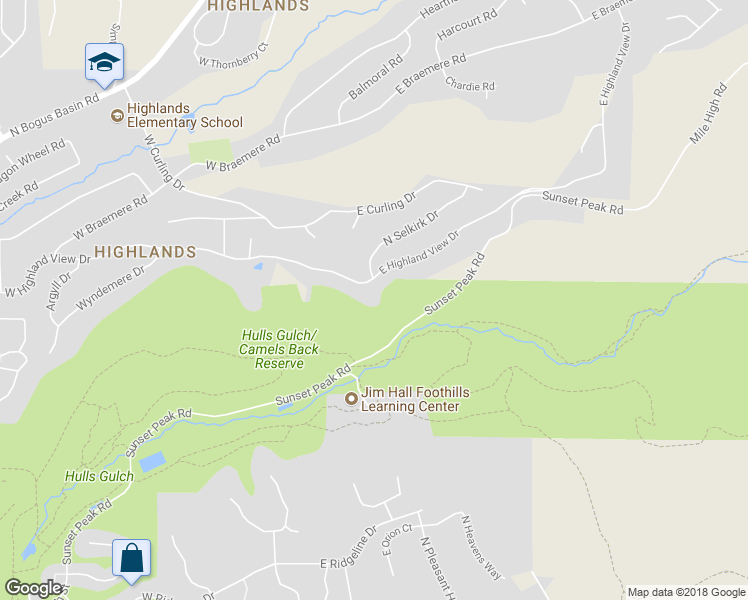 map of restaurants, bars, coffee shops, grocery stores, and more near 405 East Highland View Drive in Boise