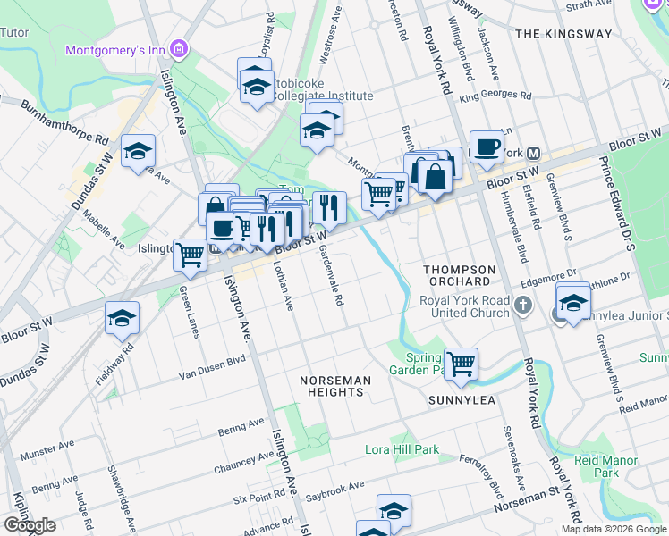 map of restaurants, bars, coffee shops, grocery stores, and more near in Toronto