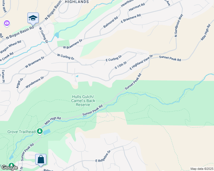 map of restaurants, bars, coffee shops, grocery stores, and more near 405 East Highland View Drive in Boise