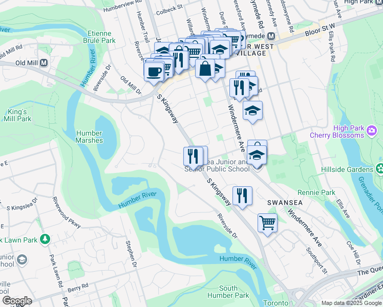 map of restaurants, bars, coffee shops, grocery stores, and more near in Toronto